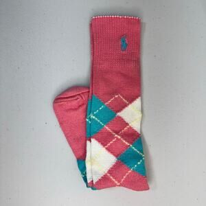 VTG Polo Ralph Lauren Argyle Crew Trouser Socks Pink & Blue Iconic Pony Logo